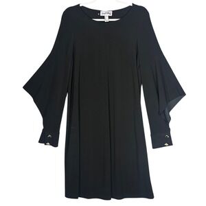 Joseph Ribkoff Black Flare Sleeve Shift Dress Sz 10 Gold Button Cuffs 191033 LBD